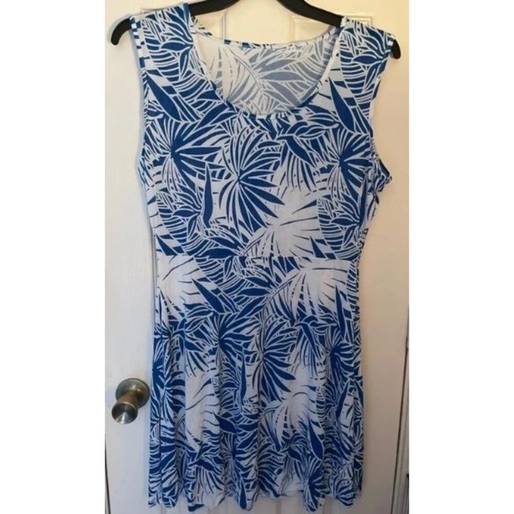 Women’s XL Knit Short Dress Sleeveless summer blue   white Floral